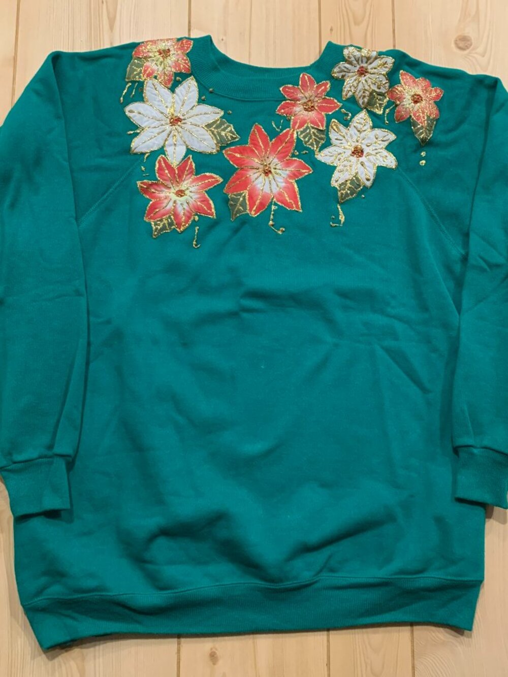 Vintage 80s Hanes Sport Floral Handmade Custom Crewneck Sweatshirt Women's XXL